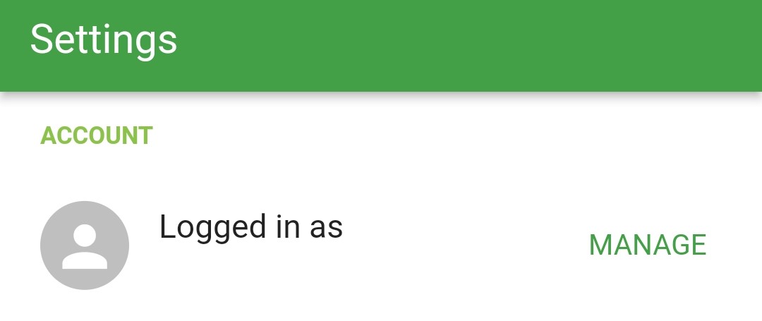 Screenshot of the Manage Account option in settings