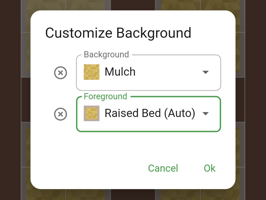 Screenshot of background and foreground customization selectors