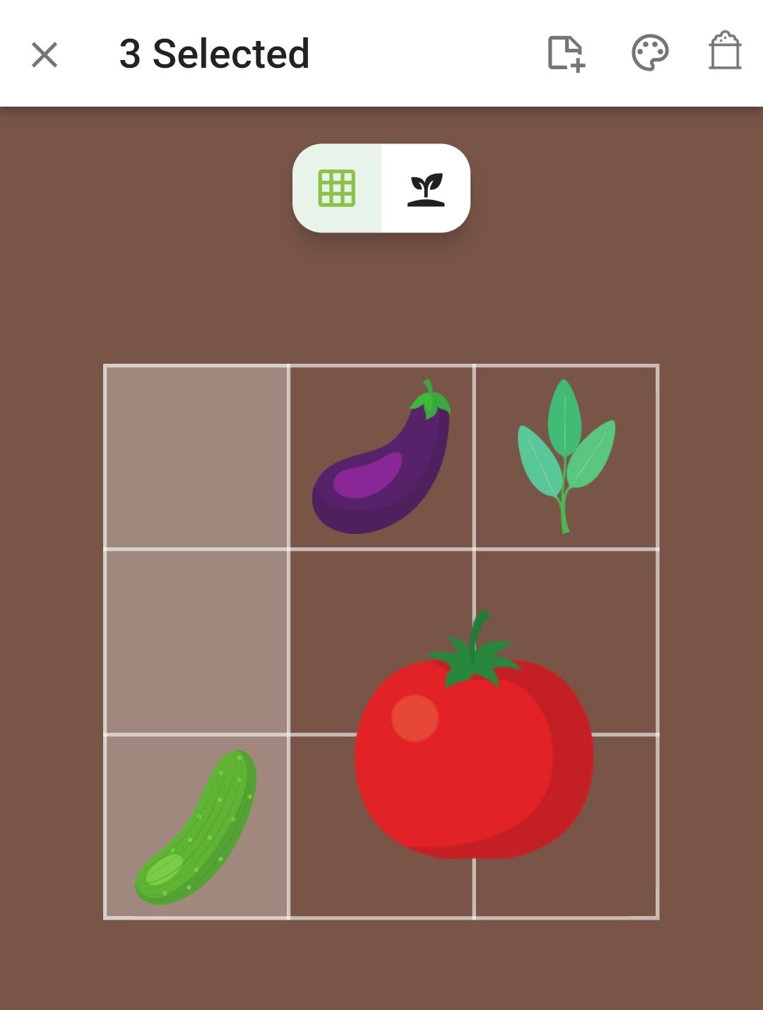 Screenshot of a garden with three garden squares selected