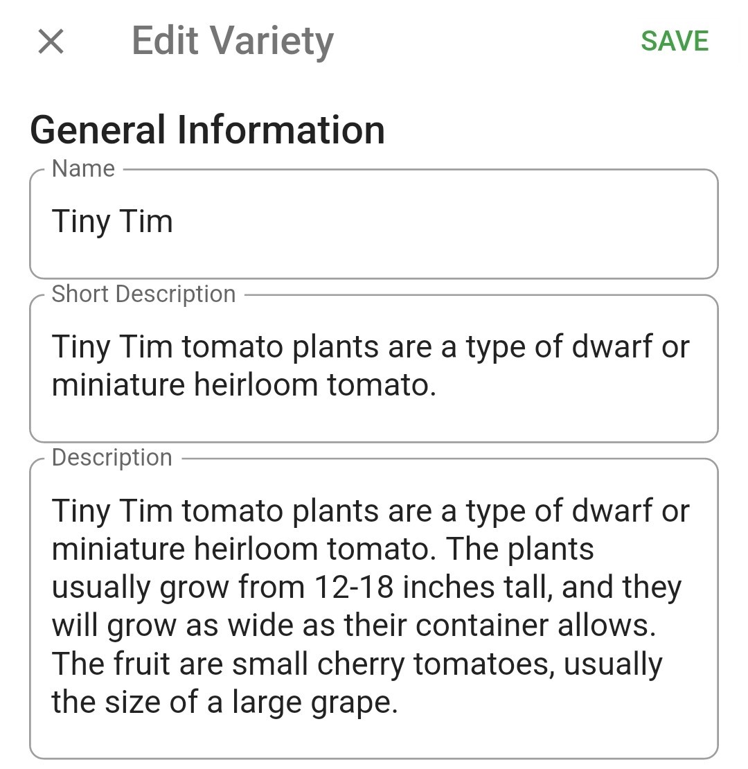 Screenshot of the save button on a custom variety