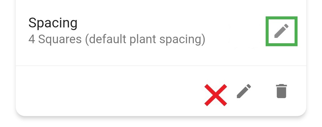Screenshot of the pencil icon to edit variety spacing