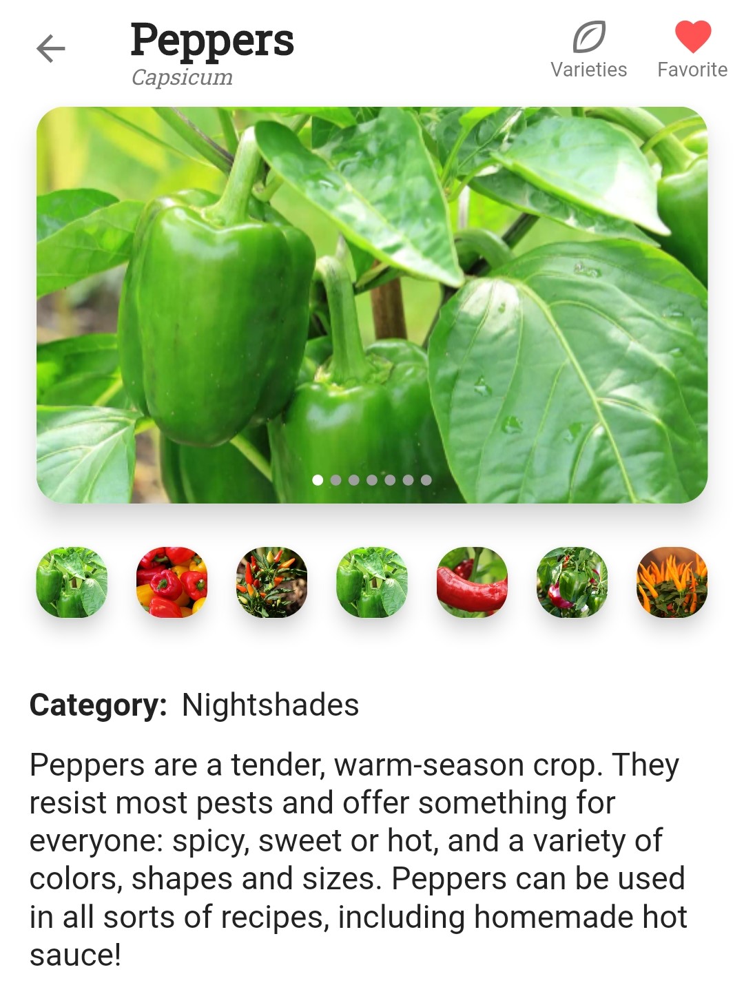 Screenshot of a plant with the heart icon selected