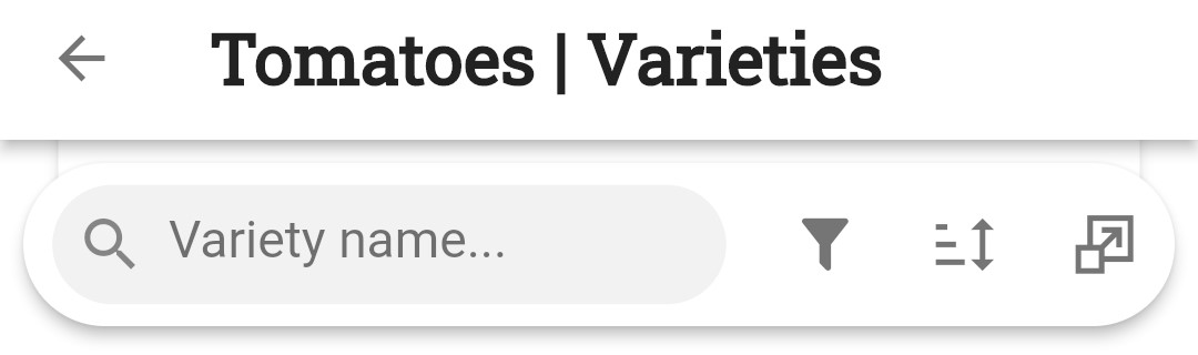 Screenshot of the varieties search bar